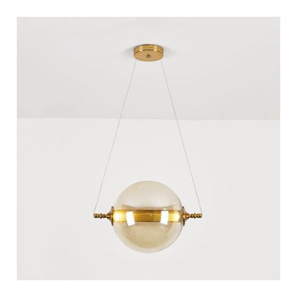 Iluminación colgante de bolas posmodernista ámbar/humo/vidrio bronceado 1 accesorio de techo de dormitorio ligero de dormitorio