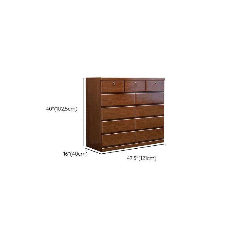 Contemporary Rubber Wood Storage Chest Home Brown Chest with Drawers