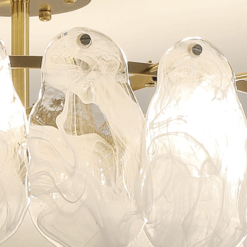 Gold Metal Semi Flush Mount Light Fixture Traditional Drum Bedroom Semi Flush Lamps with Glass Shade