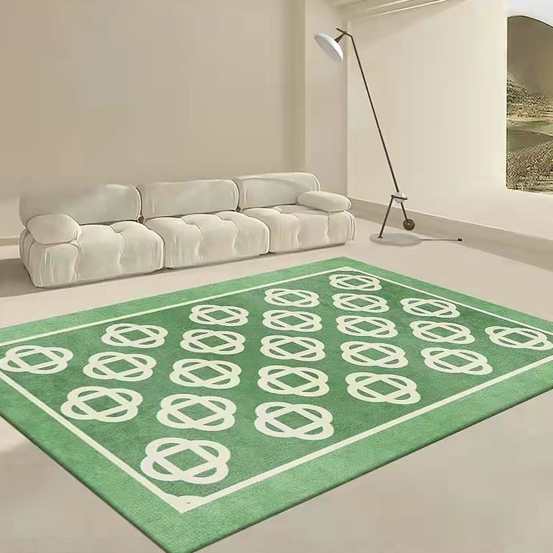 Green Modern Carpet Polyester Grid Print Carpet Non-Slip Backing Carpet for Drawing Room