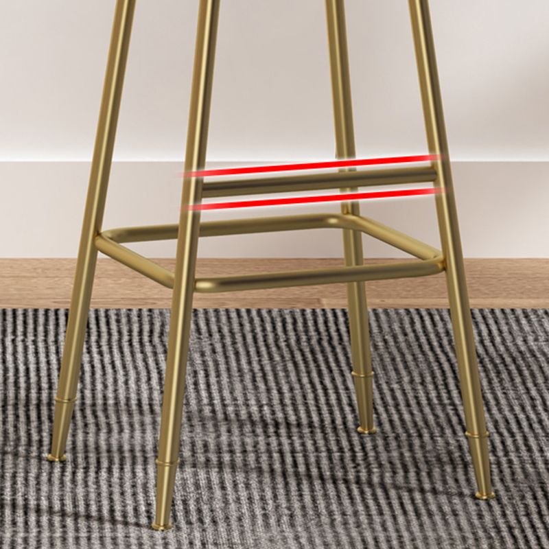 Glam Backrest Armless Counter Stool Iron Bar Stool with Velvet Cushion and Pedal for Cafe