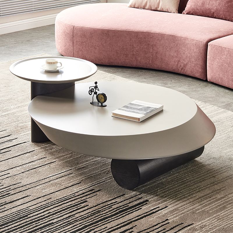 Modern 2-Piece Wood Coffee Table Round Nesting Coffee Table Set