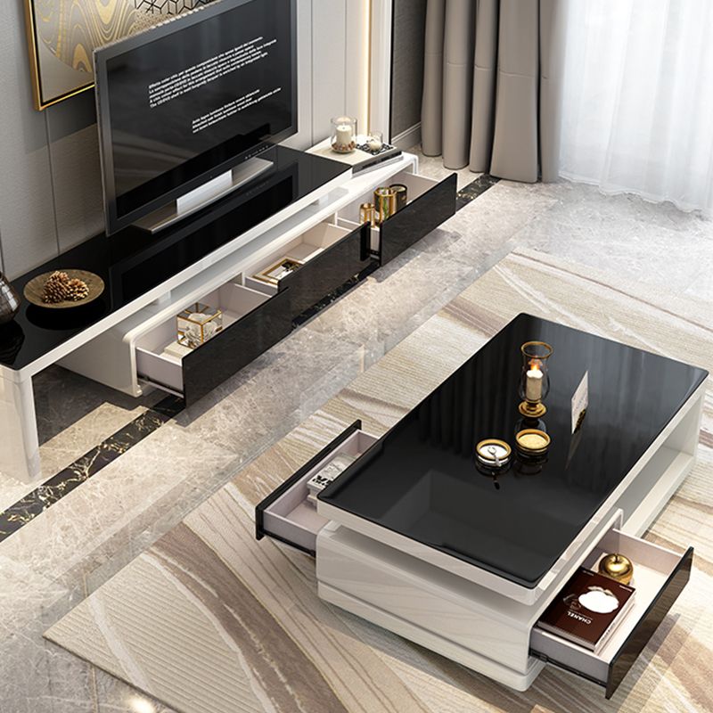 4 Drawers Coffee Table Rectangle Single Stone with Storage Shelf