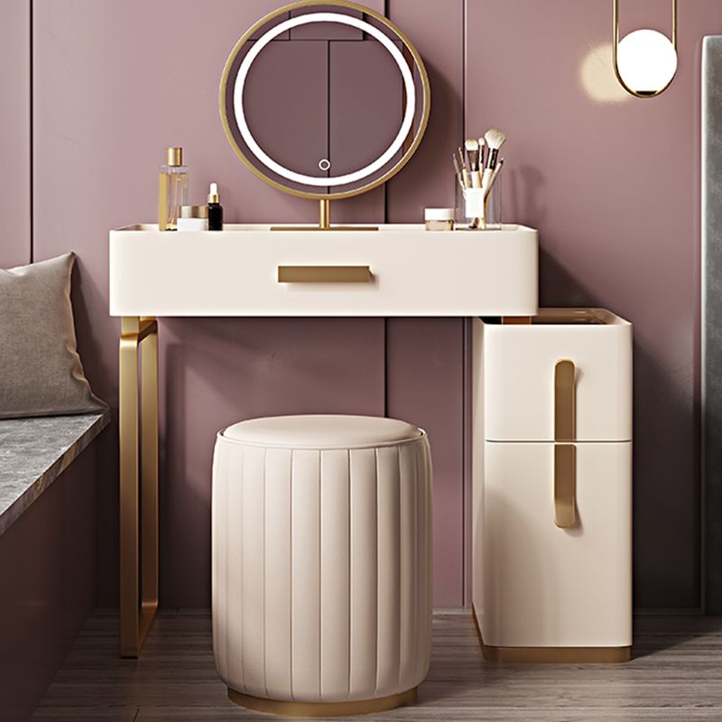 Solid Wood Glass Top Vanity Table Set with Stool & Mirror 25.59" W 3-Drawer Makeup Counter