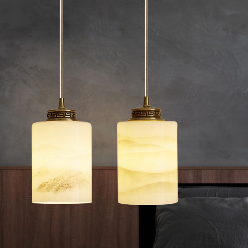 Marble Hanging Lamp, Nordic Cylinder Shade Pendant Lighting for Living Room