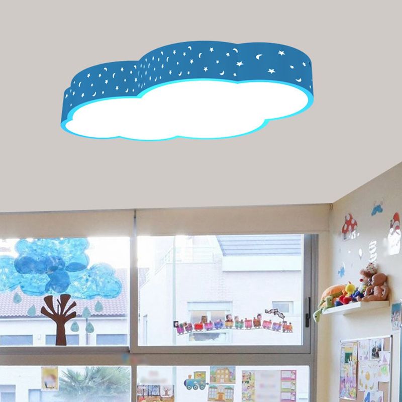 18 "/20.5" W Kindergarten LED Flushmount Kid bianco/giallo/blu plafoniera con Cloud Acrilic Shade