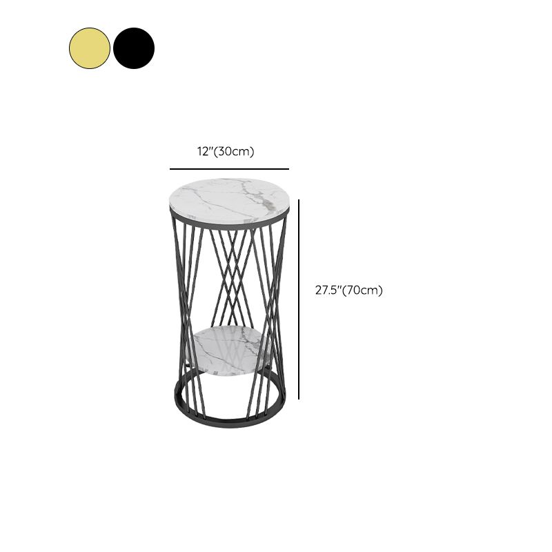 Glam Marble Round Side Table Dia 11.8" Metal Frame End Table with Storage Shelf