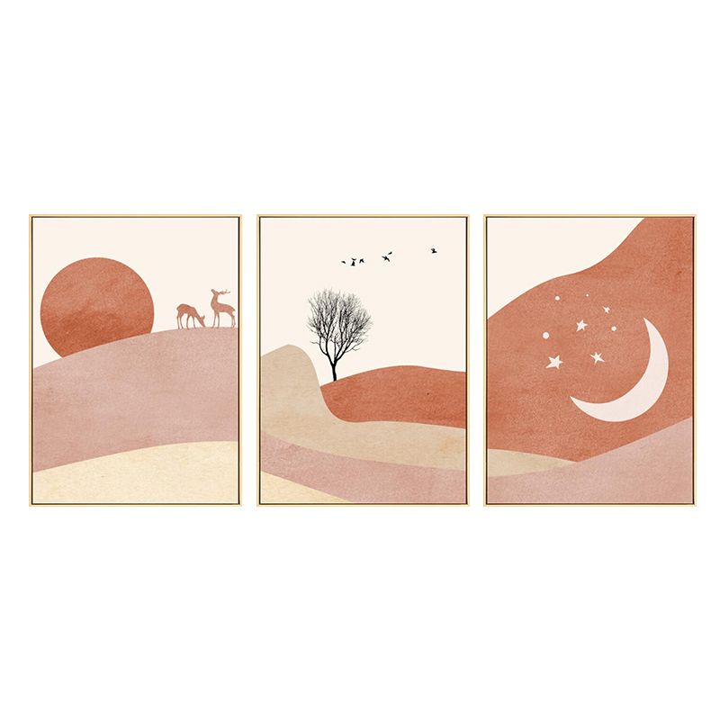 Kids Mountain Scenery Canvas Print Orange Multi-Piece Wall Art Decor for Living Room