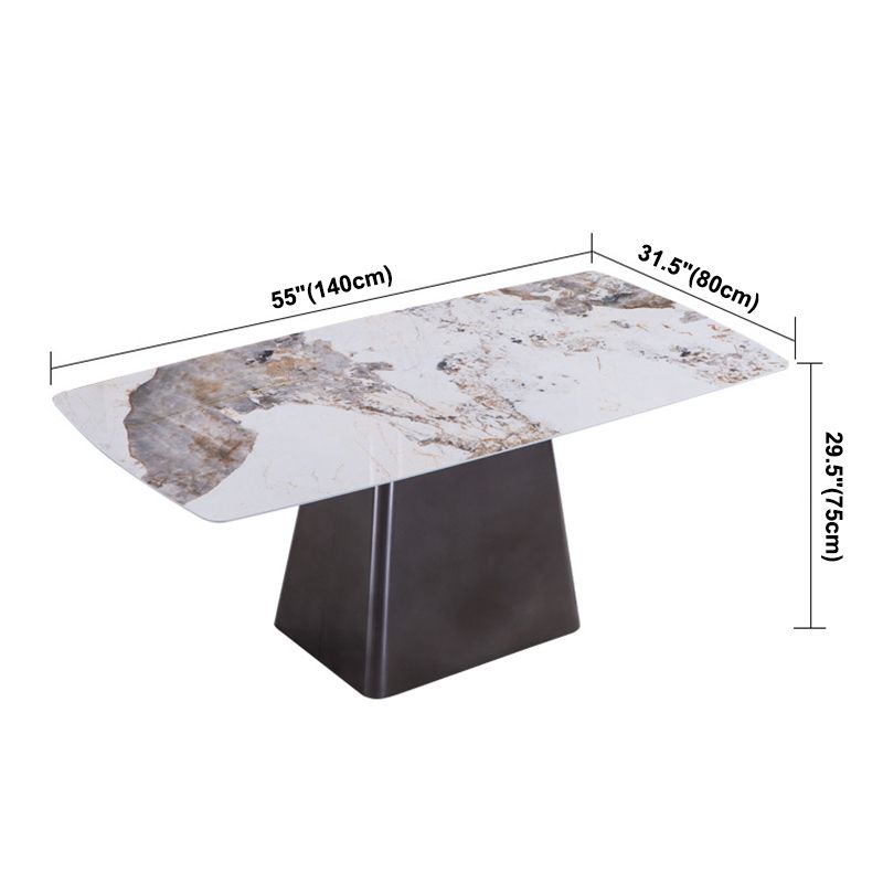 Metal Traditional Luxury Rectangle Table Sintered Stone Indoor Table with Pedestal