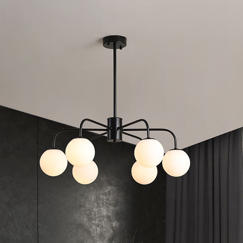 Weißglas Globe Kronleuchter Modernist mit radialem Design 6/8/10 Lichter hängende Deckenlicht mit gebogenem Arm