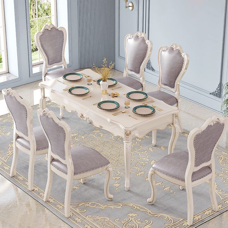Rectangle Shape White Tone Dining Table Victoria 4 Legs Table for Dining Room