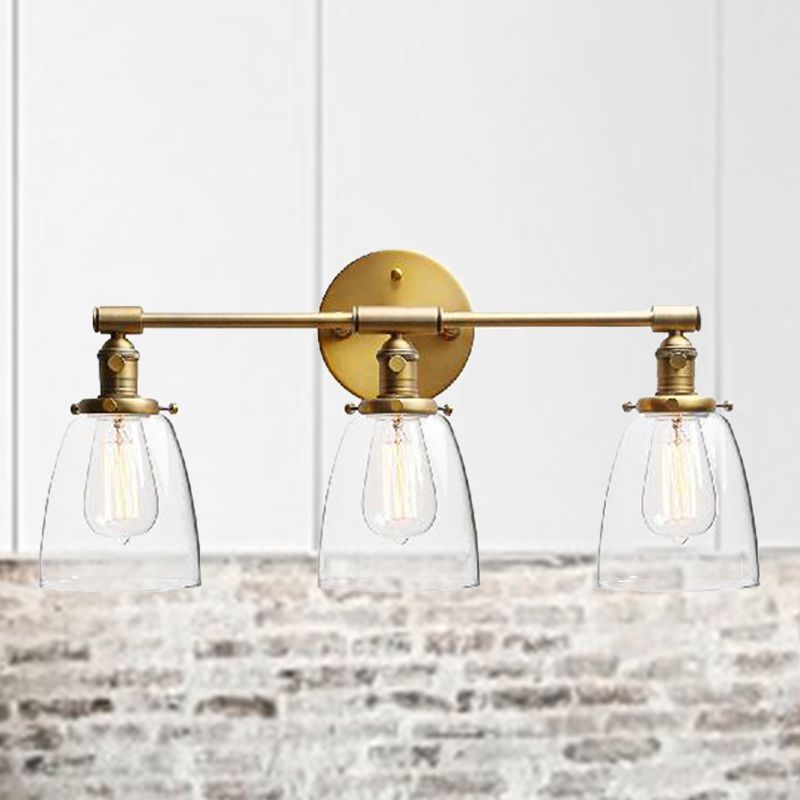 3-Bulb Cone Wall Mounted Light Fixture Industrial Brass Clear Glass Lighting for Restaurant