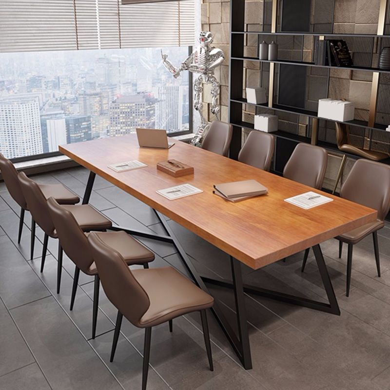 Metal Industrial Rectangle Dining Table Pine Wood Top Table for Kitchen