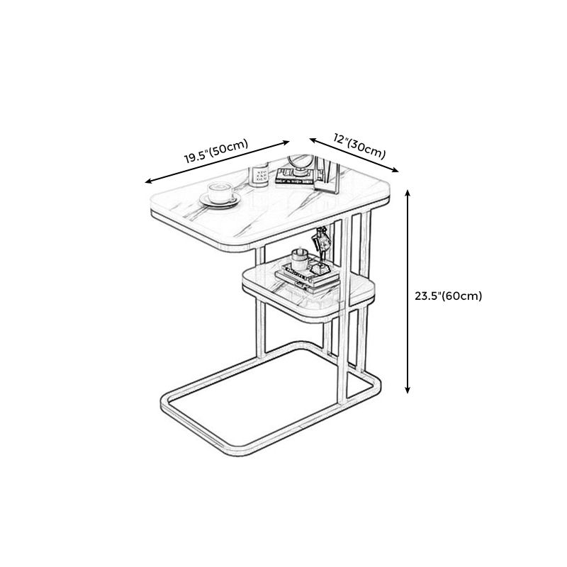 Modern Style Gold/black Metal Base Black/white Slate Top Rectangular Side Table
