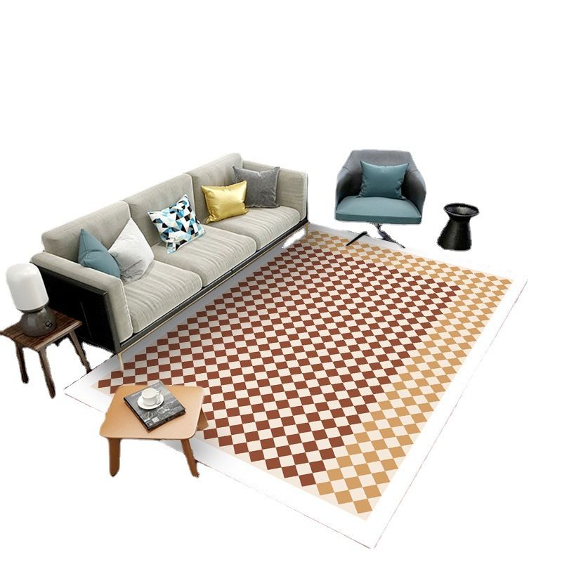 Stylish Modern Carpet Plaid Pattern Polyester Area Rug Non-Slip Backing Rug for Home Decor