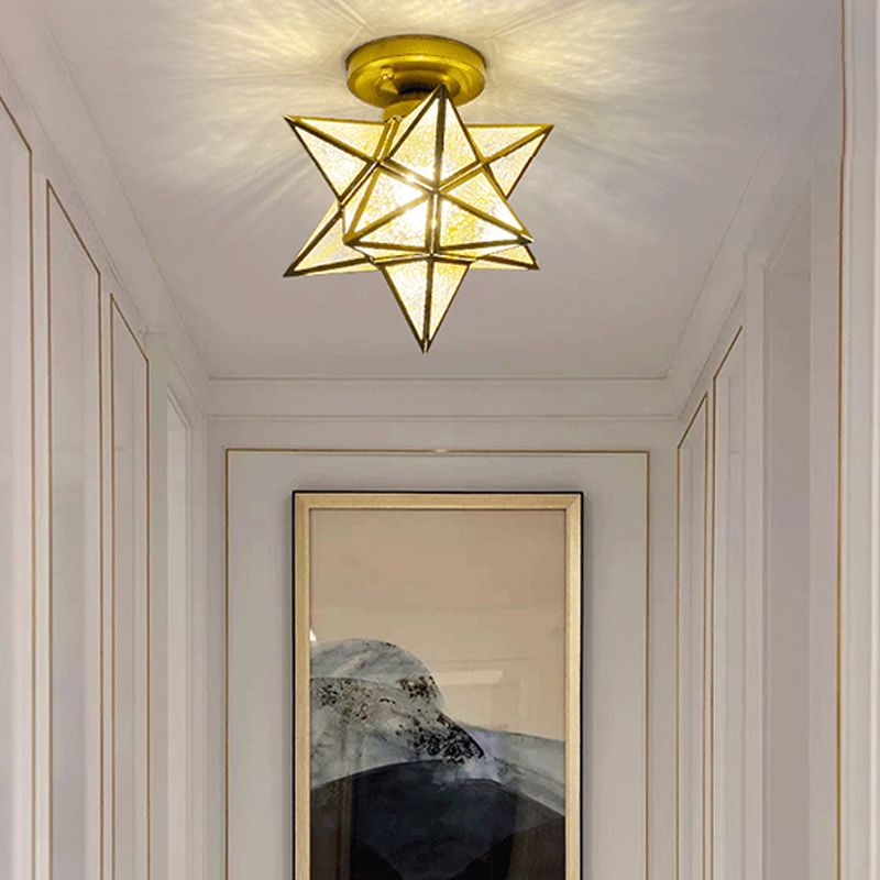 Glass Star Ceiling Mount Light Fixture Vintage Aisle Ceiling Lamp in Gold