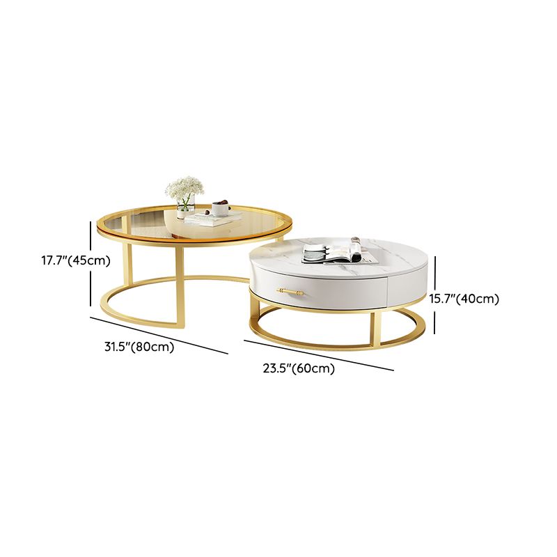 Gold Glass Top Coffee Table Set Frame Cocktail Table with Drawers