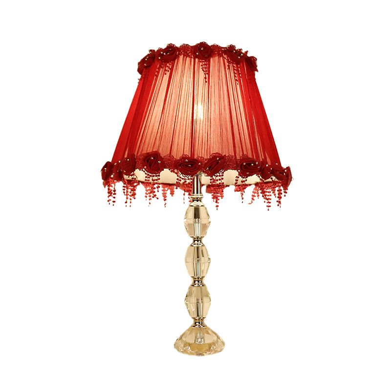 1 Bulb Table Light Traditionalism Flower Prismatic Crystal Night Lamp in Red for Living Room