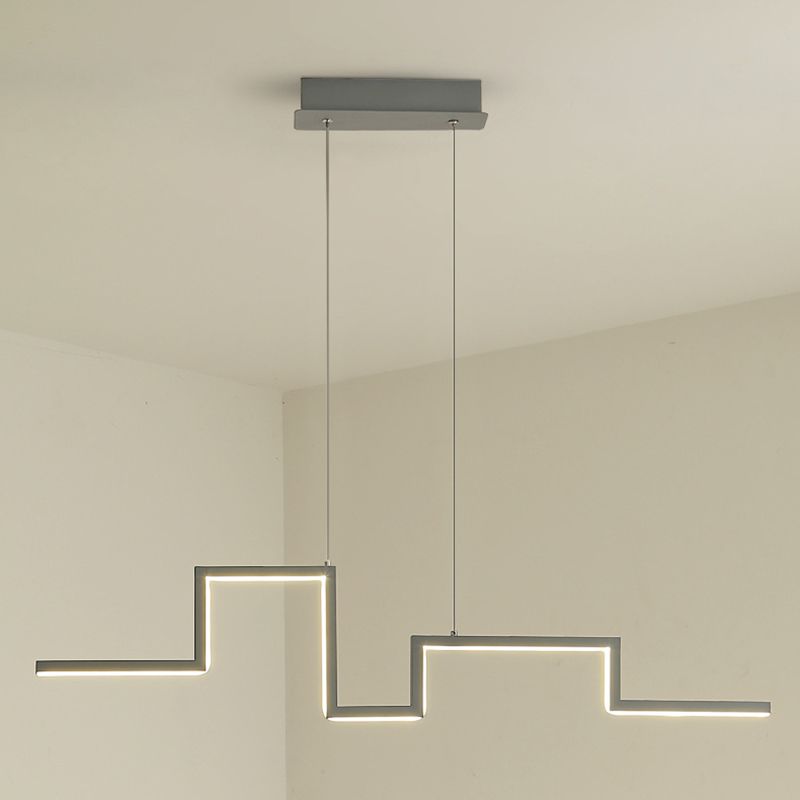Luce a ciondolo a led grigio in ferro battuto in gel di silice in stile conciso moderno luce appesa lineare per sala da pranzo