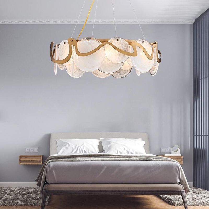 Minimal Style Chandelier Light Fixture Round Shape Glass Hanging Light for Bedroom