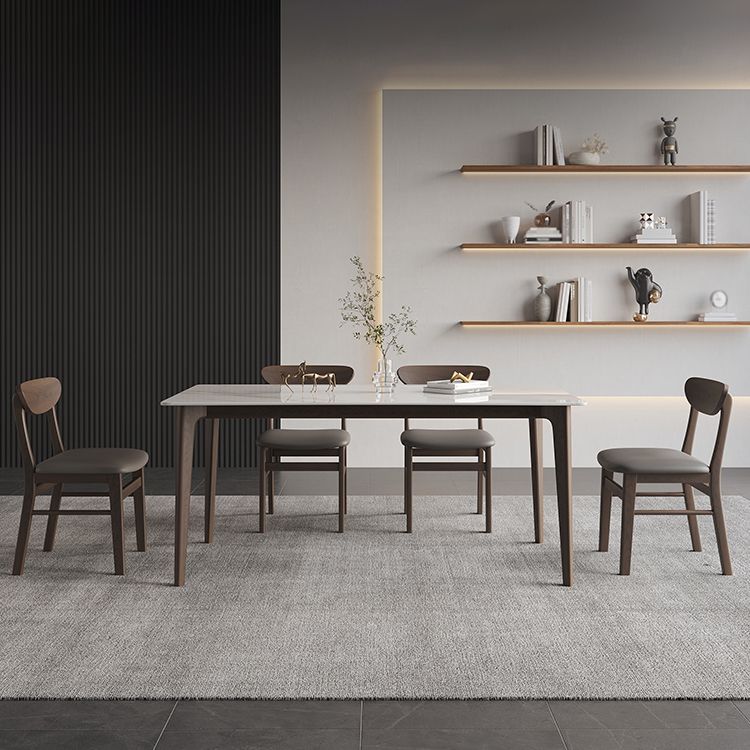 4 Legs Wood Dining Table Mid-century Modern Style Rectangle White Stone Top Dining Table