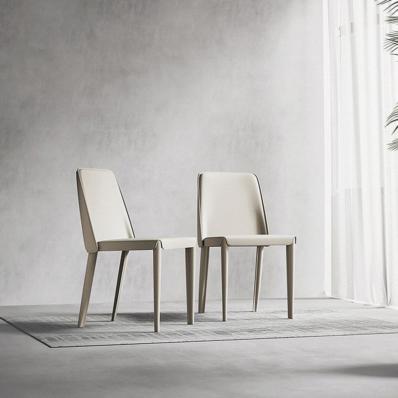 Sillas de comedor de cuero contemporáneas, silla con respaldo sólido sin brazos para cocina