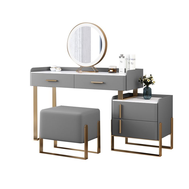 Stone Top Make-up Vanity Gray Solid Wood Vanity Dressing Table Set with 4 Drawers