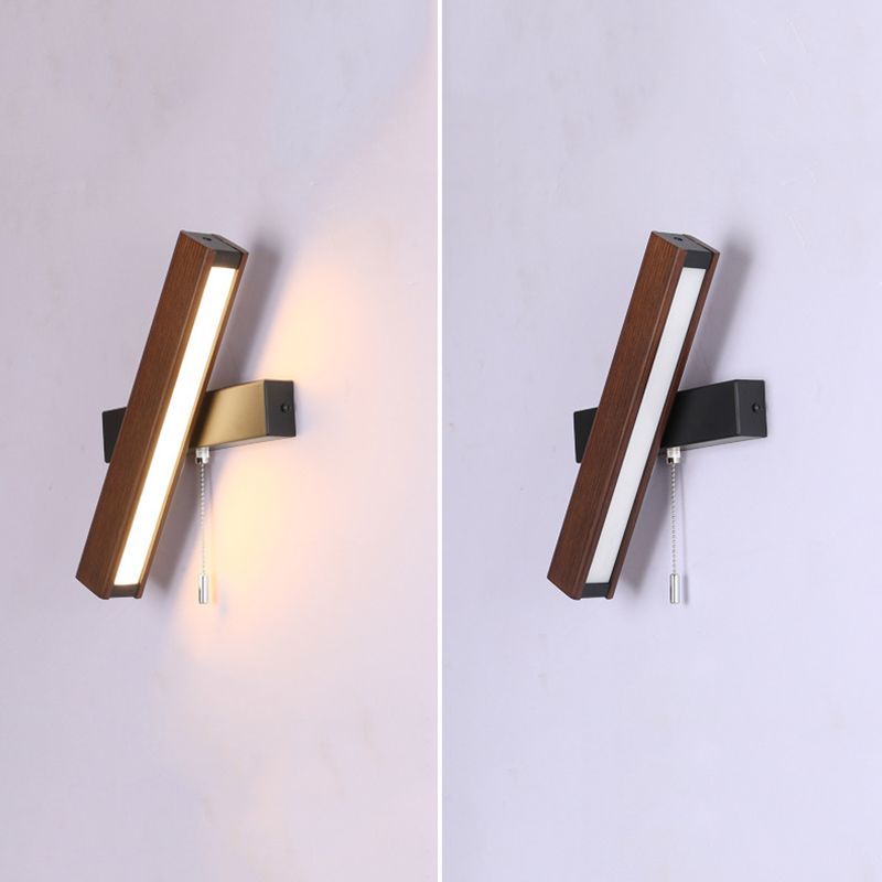Wooden Creative Rotatable LED Wall Lamp Hand Pull Switch Design Sconce Light for Bedroom