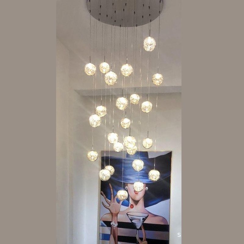 Globe Multi Light Pendant Mid-Century Modern Glass Hanging Pendant Lights for Duplex Stairs