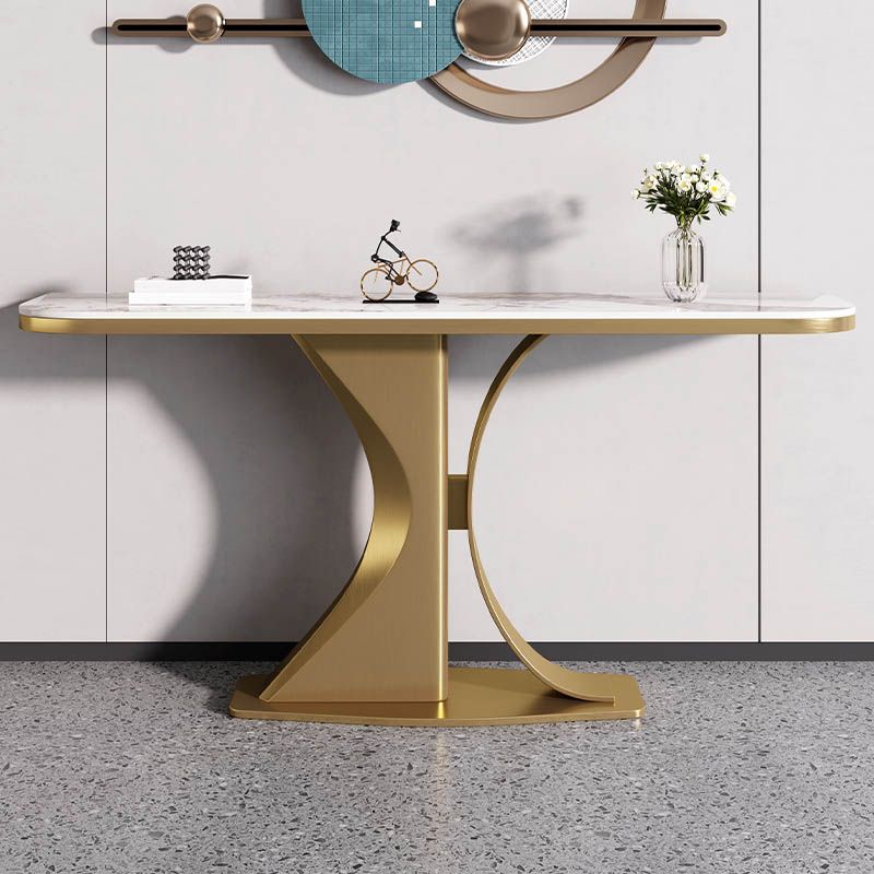 Modern Half Moon Console Table Stone Sofa Table in Gold/Grey