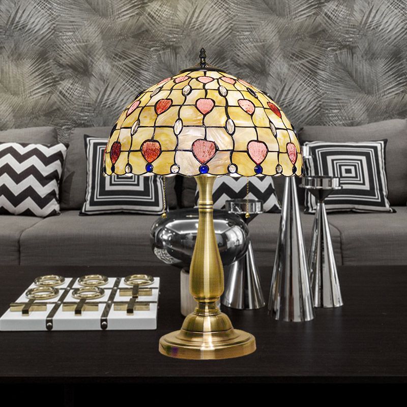 2 luces Lámpara de mesa Patrón salpicado de la noche Luz de soporte con cadena de extracción en oro cepillado