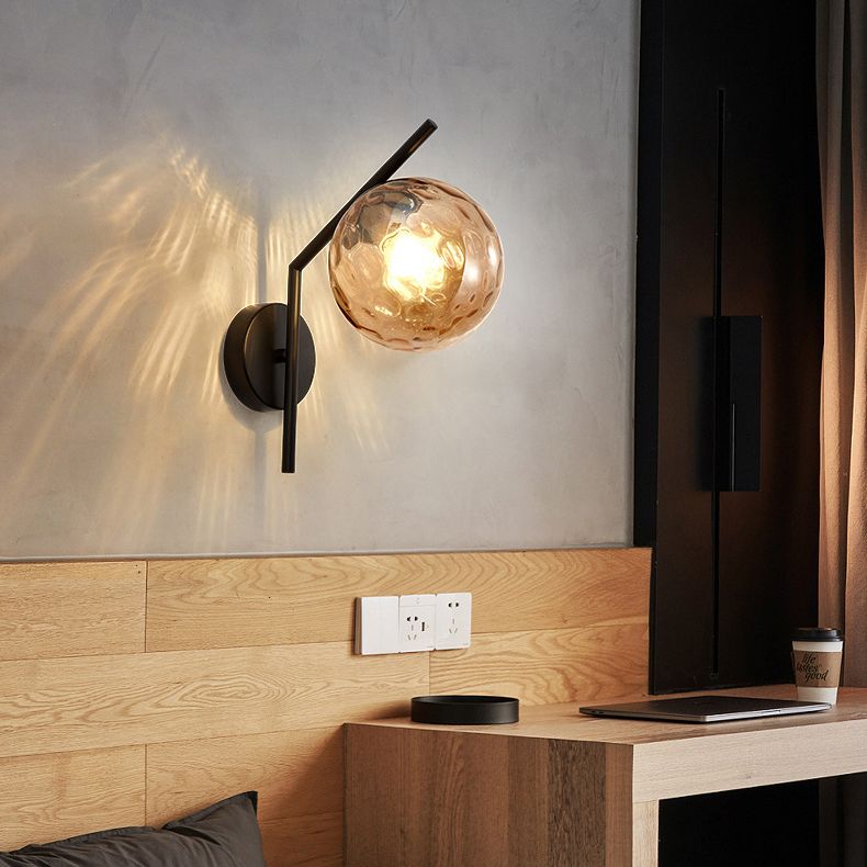 Simplicity 1-Bulb Sconce Light Living Room Glass Ball Wall Light Fixture