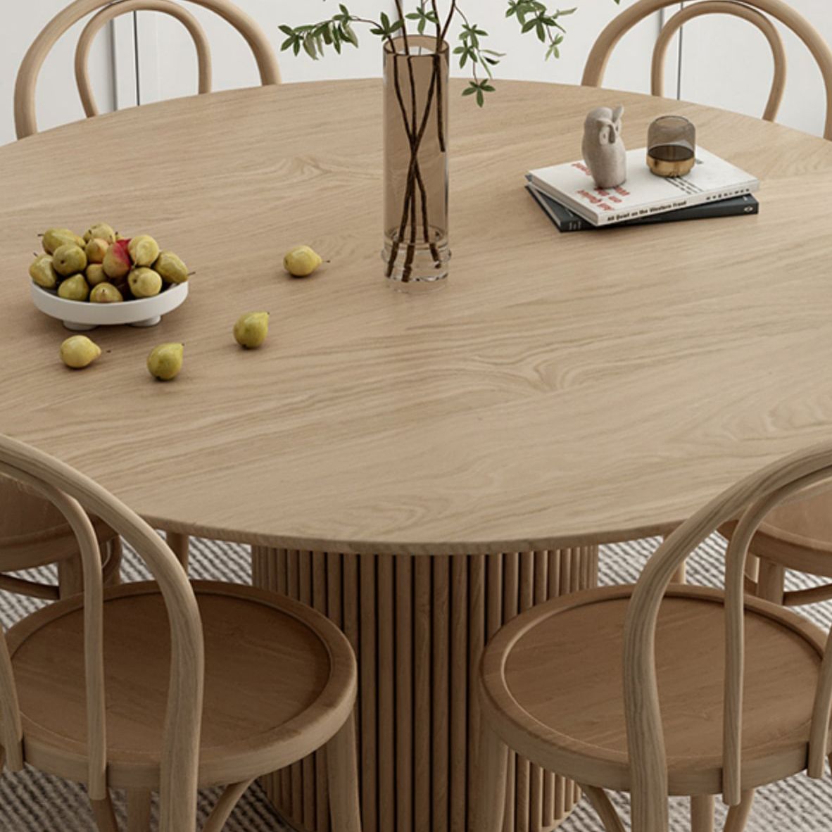 Ronde voetstuk Casual eettafel houten kleur vaste tafel met dennenhout massief hout