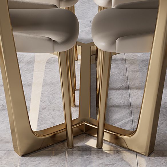 Modern Style Sintered Stone Dining Room Set with White Rectangle Shape Table and Gold Trestle Base