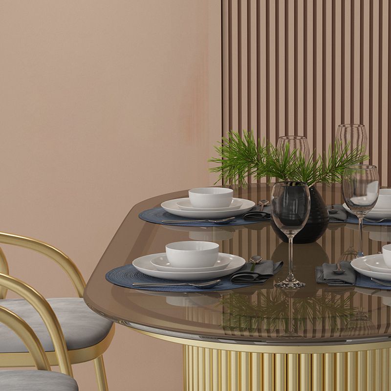 Glass Top Dining Table Modern Oval Dining Table with Double Pedestal Base