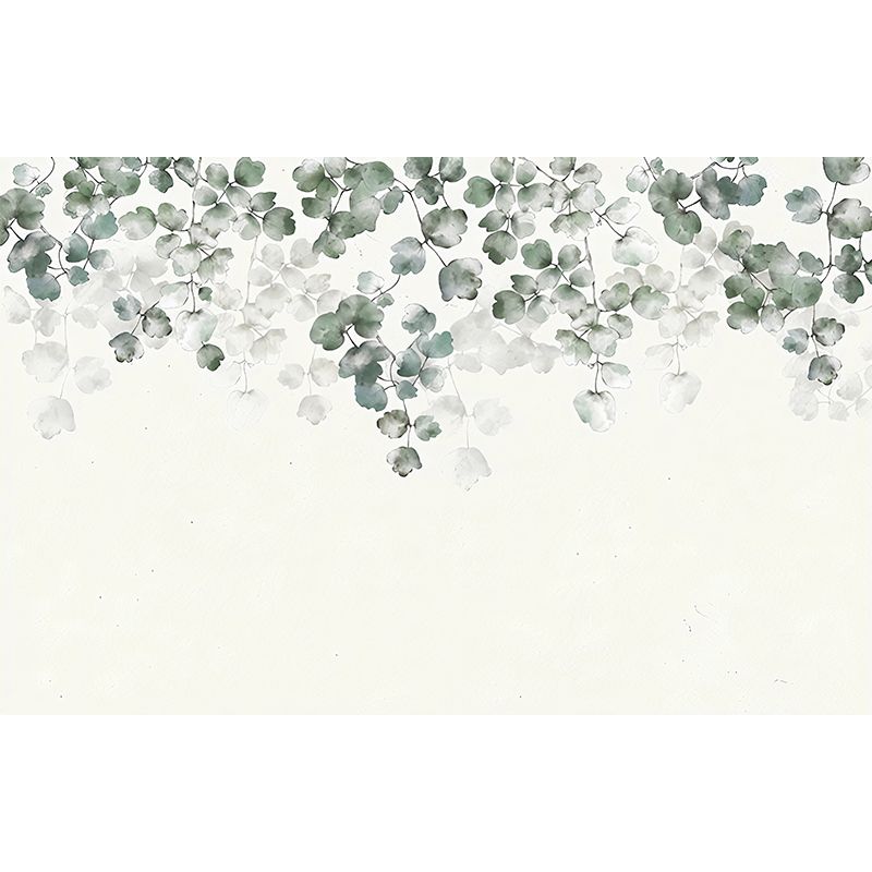 Large Countryside Wall Decor Soft Green Garden and Leaf Mural Wallpaper, Personalized Size Available