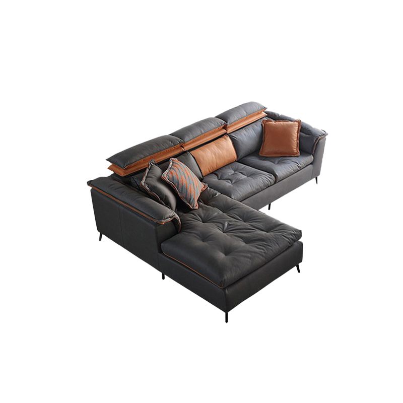 Modern Tufted Sofa & Chaise Stain Resistant Sectional .41.33 Inch in Dark Grey