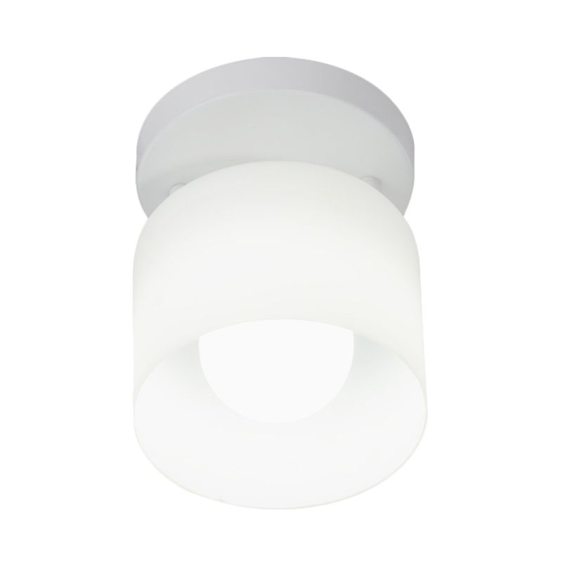 Cylinder Bedroom Flush Ceiling Lighting White Glass 1 Bulb Simple Flush Mounted Lamp