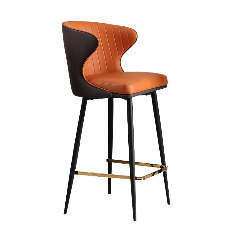 Glam Backrest Armrest Counter Stool Iron Bar Stool with Cushion and Pedal for Cafe