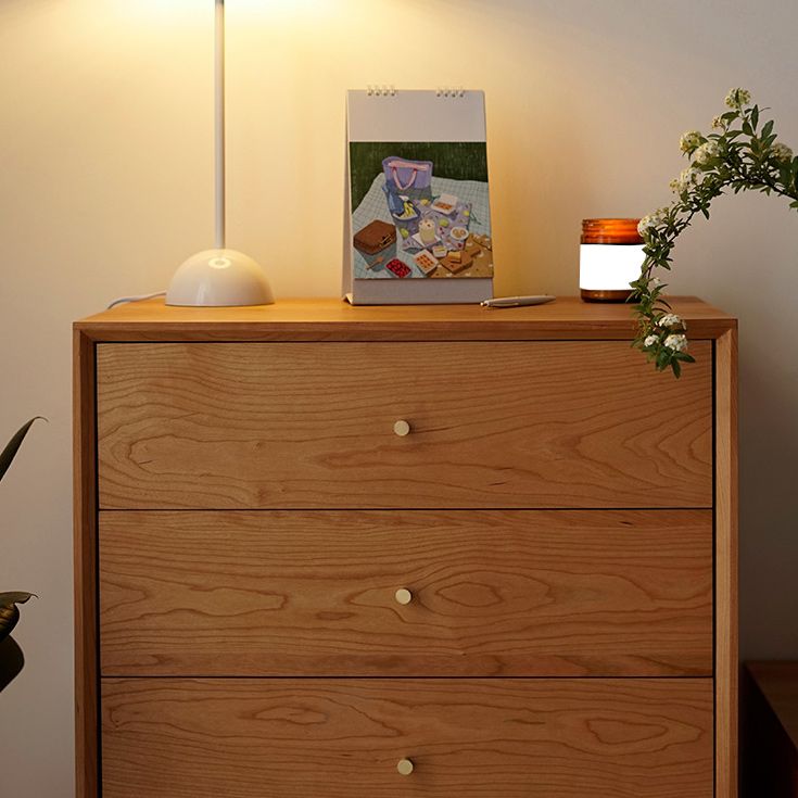 Pine Wood Accent Chest 37.8" Tall Side Cabinet with 5 Drawers