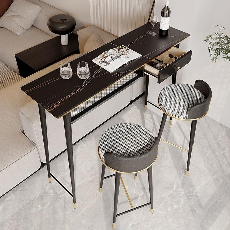 Indoor Metal Pub Set 1/3 Pcs Bar Table with Stone Top and Low Back Bar Stools