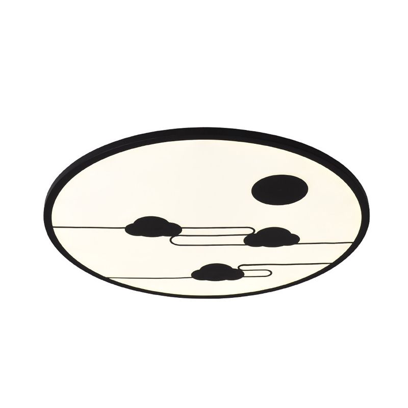 Acrylic Circle Flush Light Fixture Modernism White/Black LED Flush Mount with Cloud Pattern in Warm/White Light, 18"/23.5" Dia