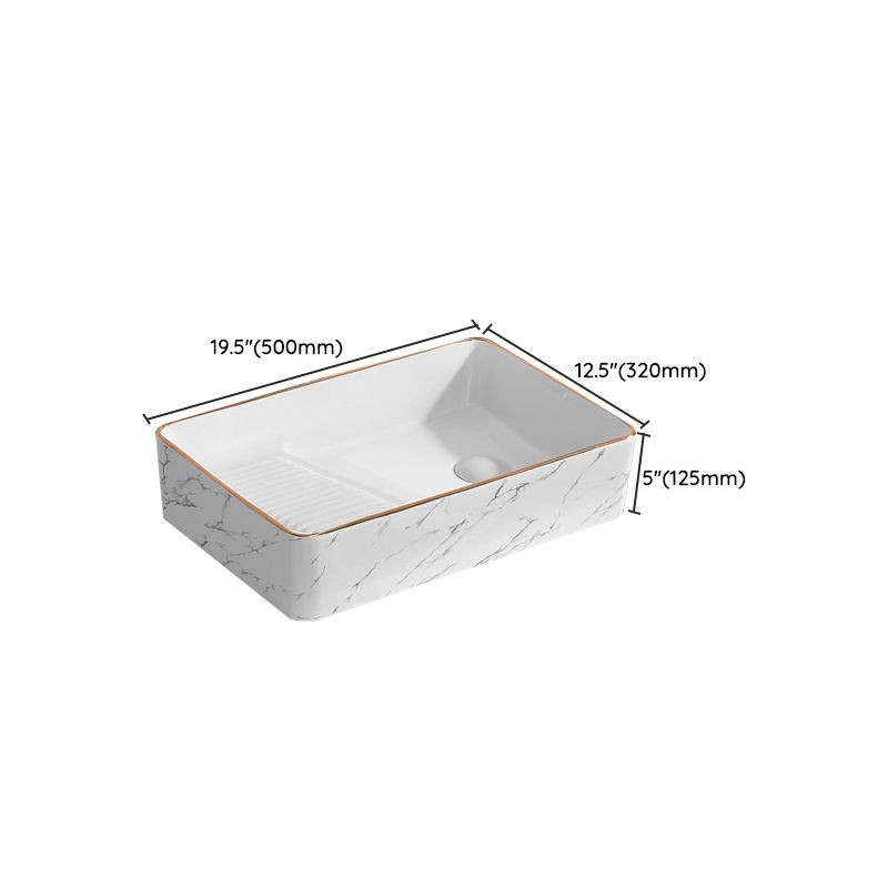 Traditional Vessel Bathroom Sink Rectangular Porcelain with Pop-Up Drain Vessel