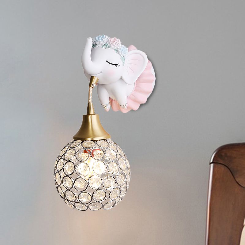 Metallic Globe/Teardrop Wall Light Fixture Cartoon 1 Bulb Pink Wall Lighting with Elephant/Deer/Rabbit Backplate
