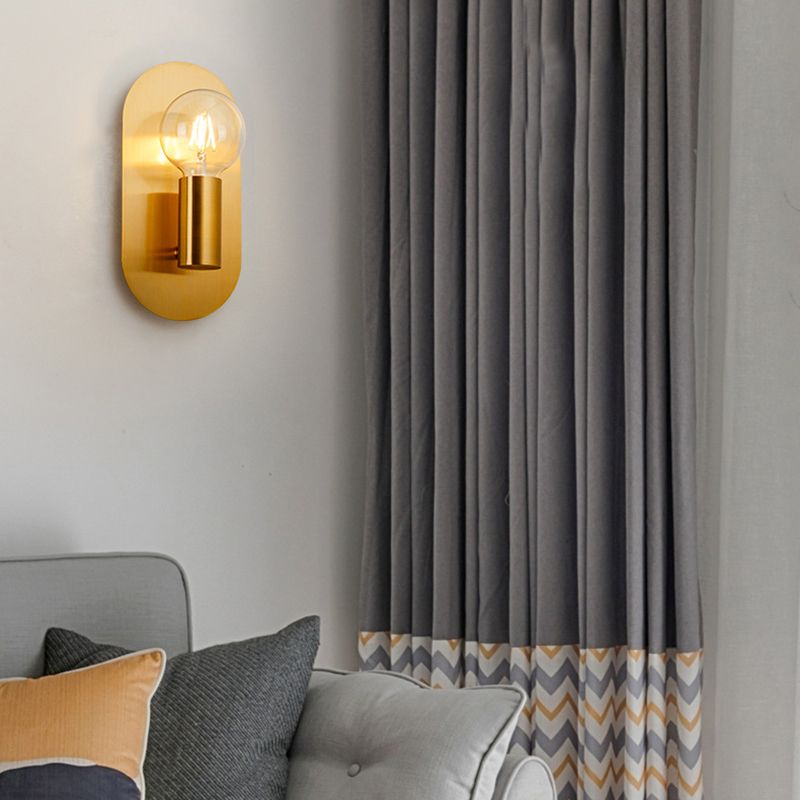 1 hoofd blootgestelde lamp wandmontage lamp met ovale metalen achterplaat post moderne wandverlichting in goud