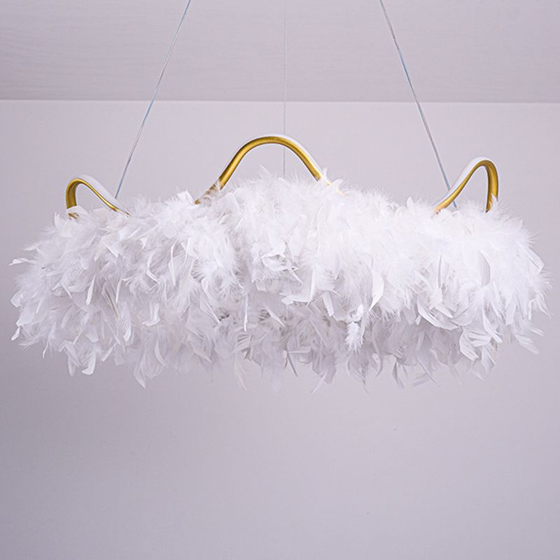 Crown Shaped LED Chandelier Minimalist Feather White Hanging Light for Kids Bedroom