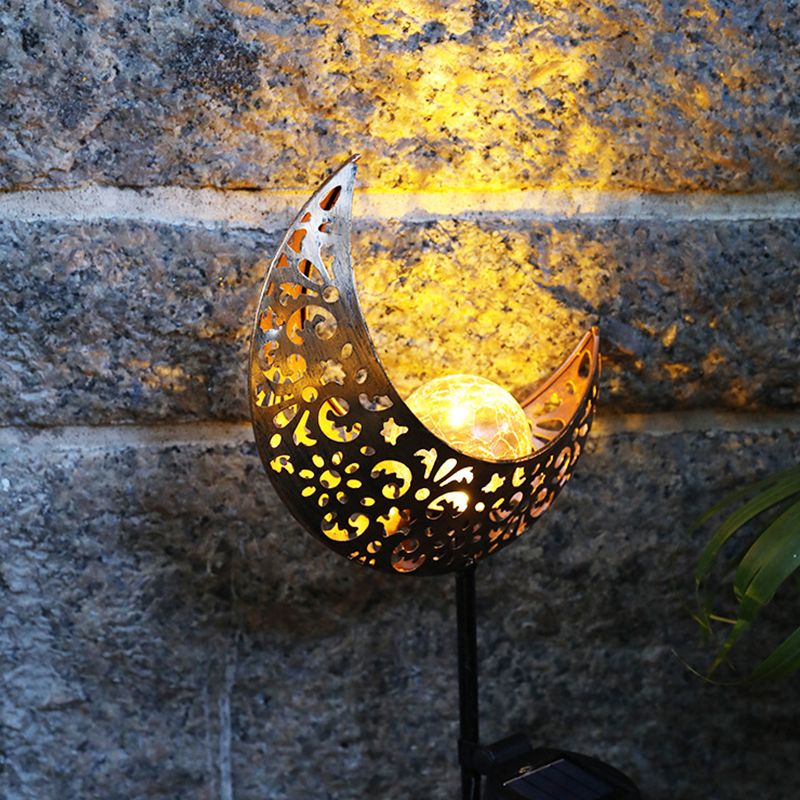Hollowed out Garden LED Stake Light Iron Modern Solar Lawn Lighting in Bronze, 1 Pc