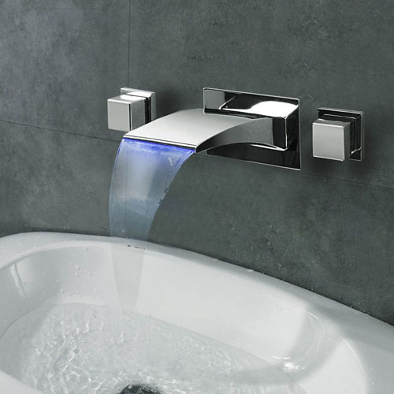 2 Handle Widespread Faucet 3-Hole Widespread Wall Mounted Bathroom Sink Faucet