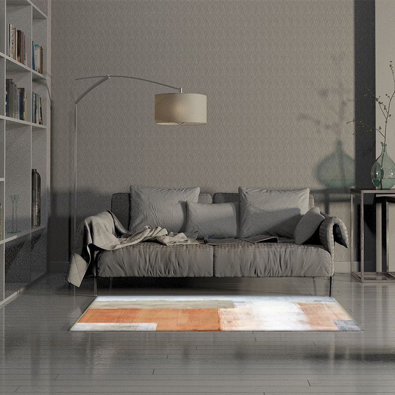 Orange Bedroom Rug Modern Abstract Oil Painting Pattern Area Rug Polyester Washable Carpet