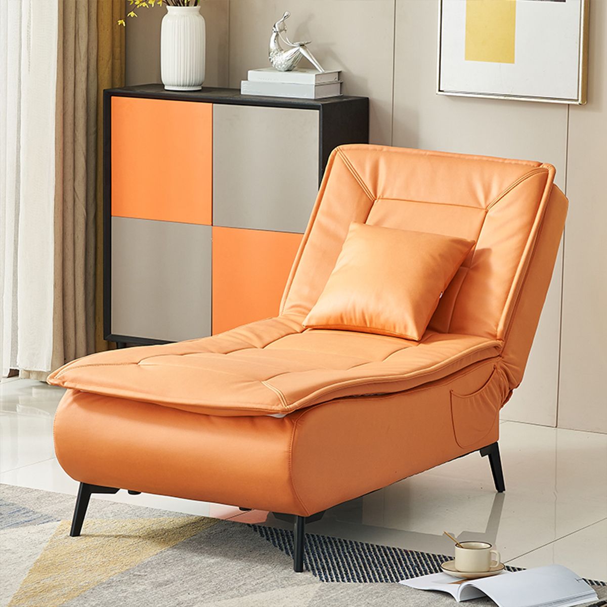 Contemporary Solid Color Upholstered Armless Chaise Lounge Couch with Storage